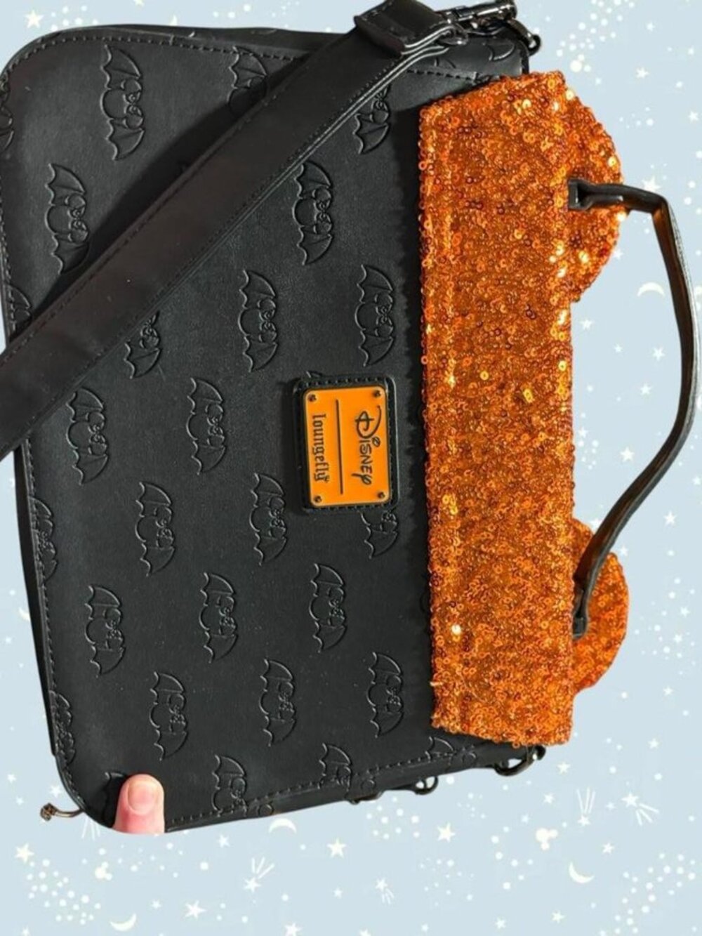 Disney x Loungefly Minnie Mouse Halloween black & orange sequin crossbody bag - Picture 2 of 7